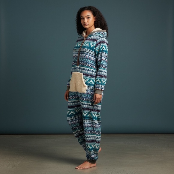 Cozy Blue Patterned Hooded Pajama Set - Picture 4 of 13